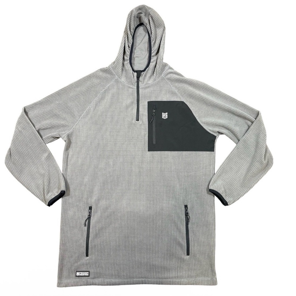 Freedom Industries Grid Fleece Hoodie Pullover Grey Black XL Outdoor Performance